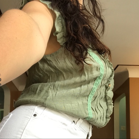 RUE 21 cottagecore moss green lace shirt - Picture 2 of 8